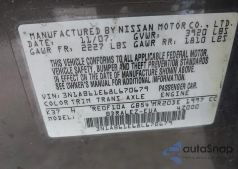2008 Nissan Sentra 2.0S z USA, uszkodzony, nr VIN 3N1AB61E68L670679